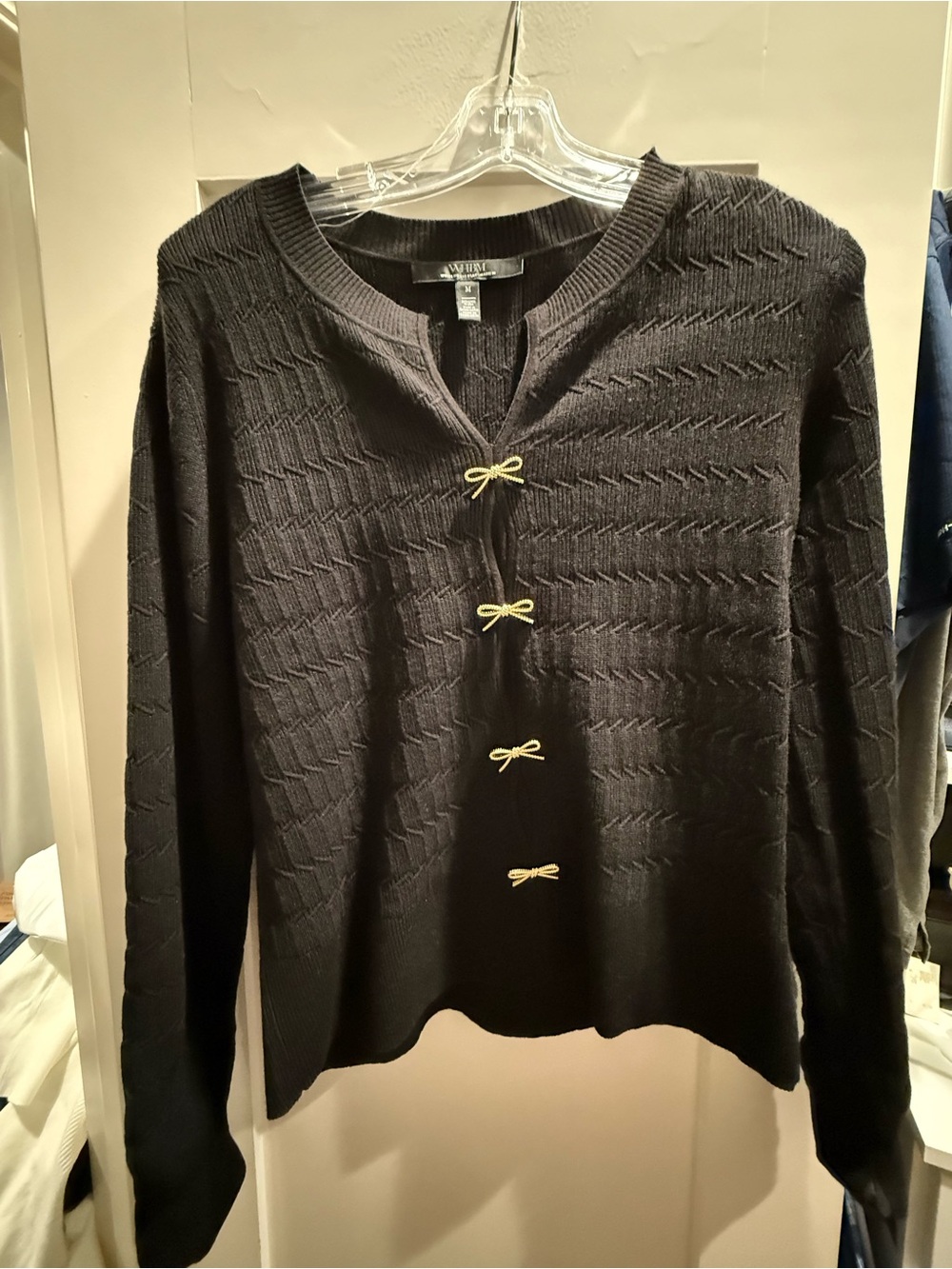 EVRI Black Knit Crewneck Sweater with Bow Accents